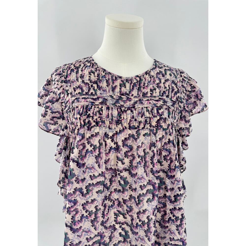 Isabel Marant Etoile Illayona Smocked Purple Floral Ruffle Top Blouse 40 8 Boho - Picture 4 of 8